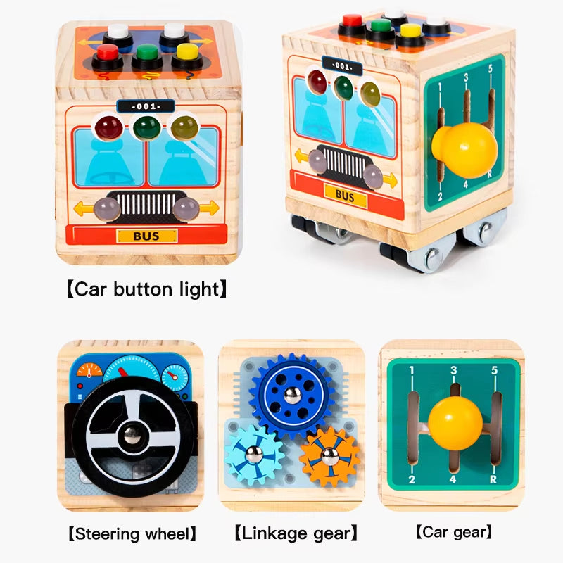 2024 New Design High-Quality Wooden Busy Bus Toy for Kids Montessori Promotes Imaginative Play for Kids Boy Tool Toy