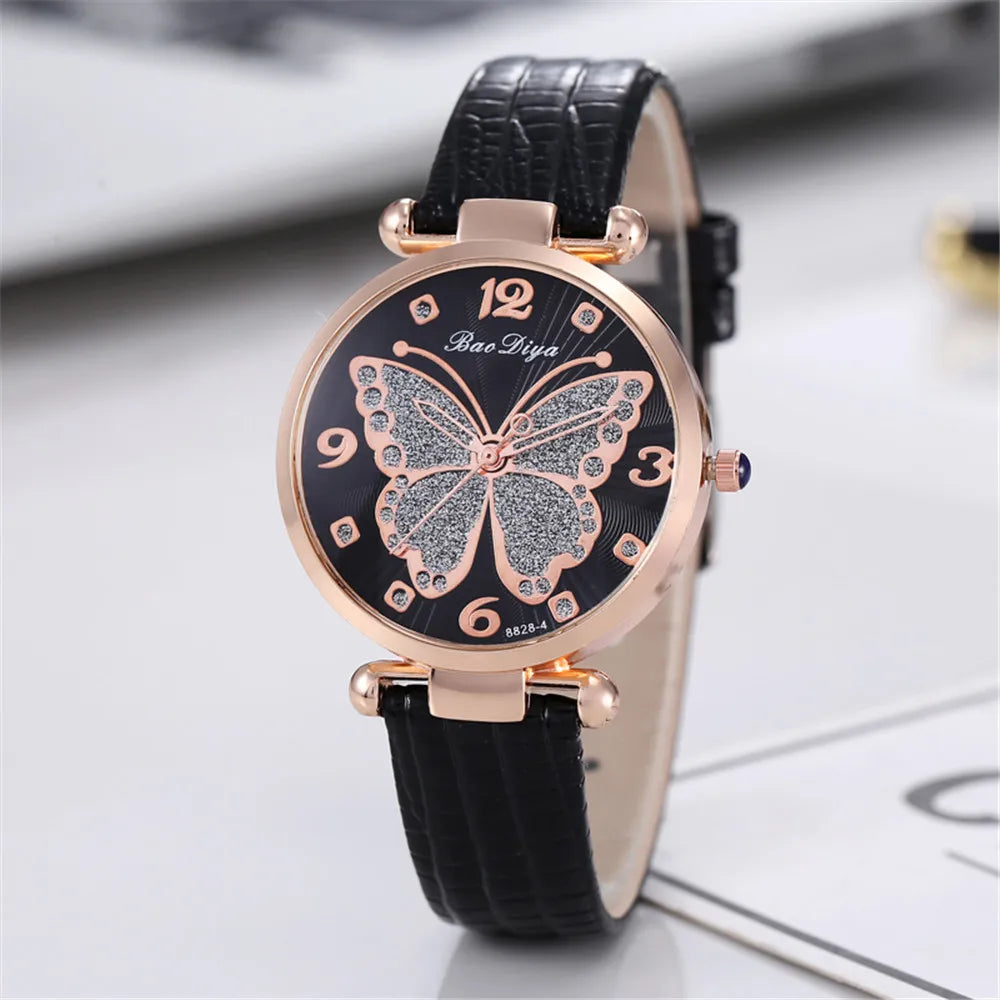 Butterfly Diamond Dial Design Women Quartz Watches Fashion Casual Ladies Wristwatches Simple Woman Leather Clock Montre Femme