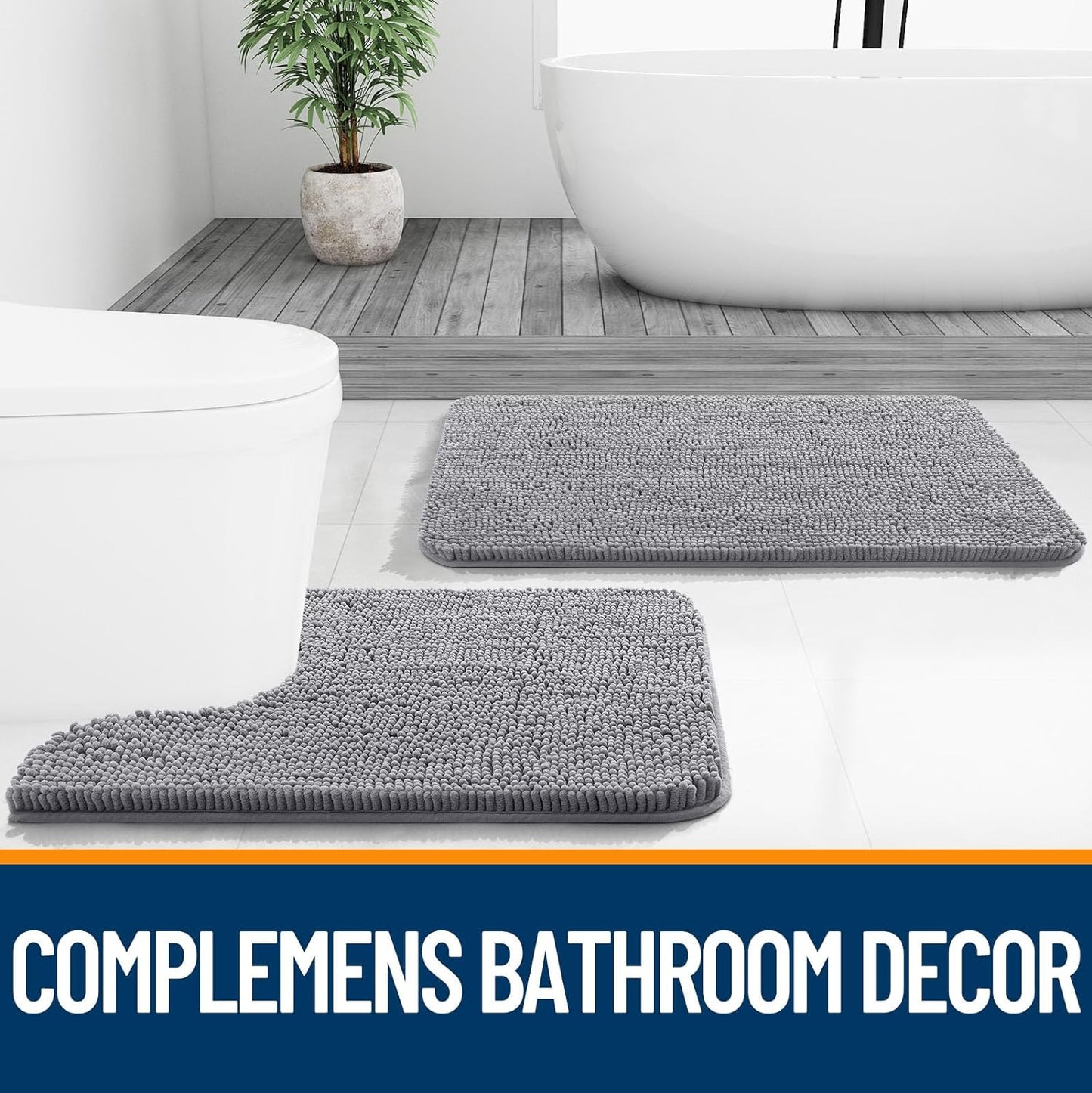 Bathroom Rugs 30X20, Extra Soft Absorbent Chenille Bath Rugs, Non-Slip, Dry Quickly, Machine Washable, Bath Mats for Bathroom Floor, Tub and Shower, Grey