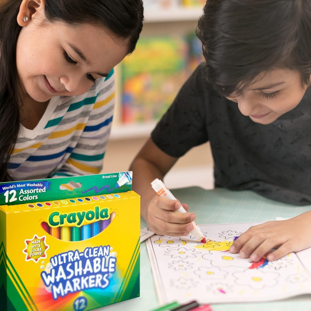 Broad Line Markers (12Ct), Washable Markers for Kids, Classroom Supplies for Teachers, Kids Back to School Supplies, 3+