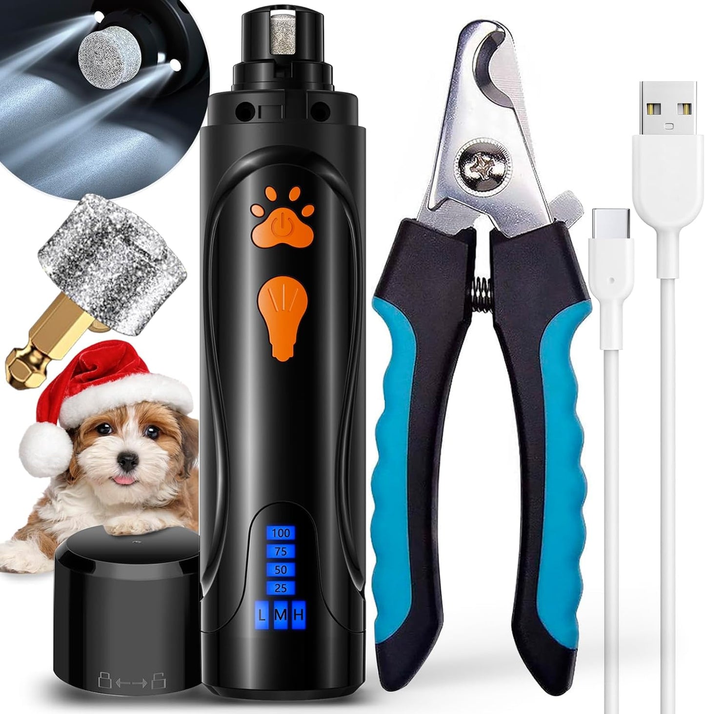 Dog Nail Grinder, Dog Nail Trimmers and Clippers Kit, Super Quiet Electric Pet Nail Grinder, Rechargeable, for Small Large Dogs & Cats Toenail & Claw Grooming,3 Speeds, 2 Grinding Wheels (A-Dark Blue)