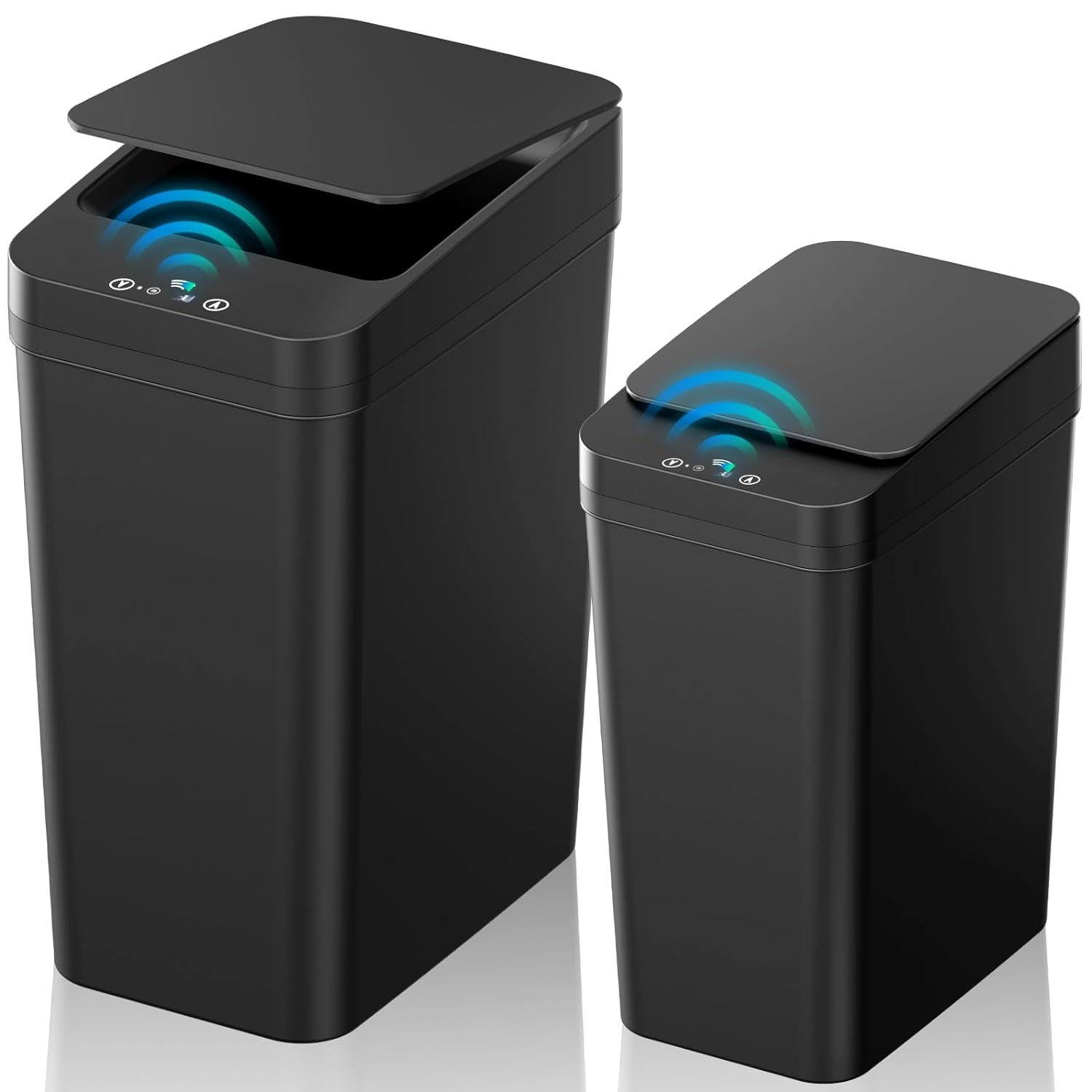 2 Pack 2.2 Gallon Automatic Touchless Garbage Can, Small Motion Sensor Smart Trash Can, Slim Waterproof Trash Bin for Bedroom, Bathroom, Office, Living Room, Black