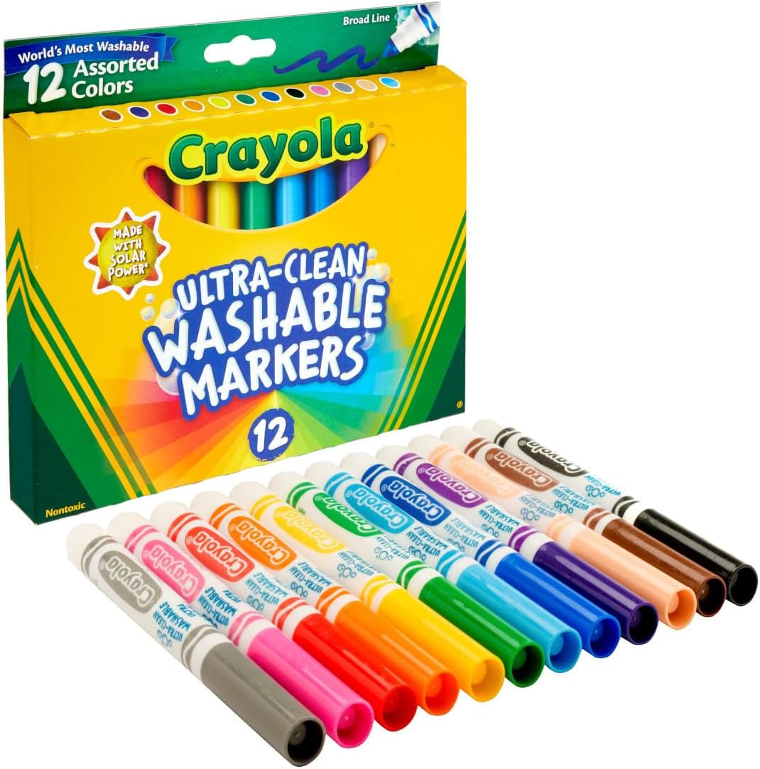 Broad Line Markers (12Ct), Washable Markers for Kids, Classroom Supplies for Teachers, Kids Back to School Supplies, 3+