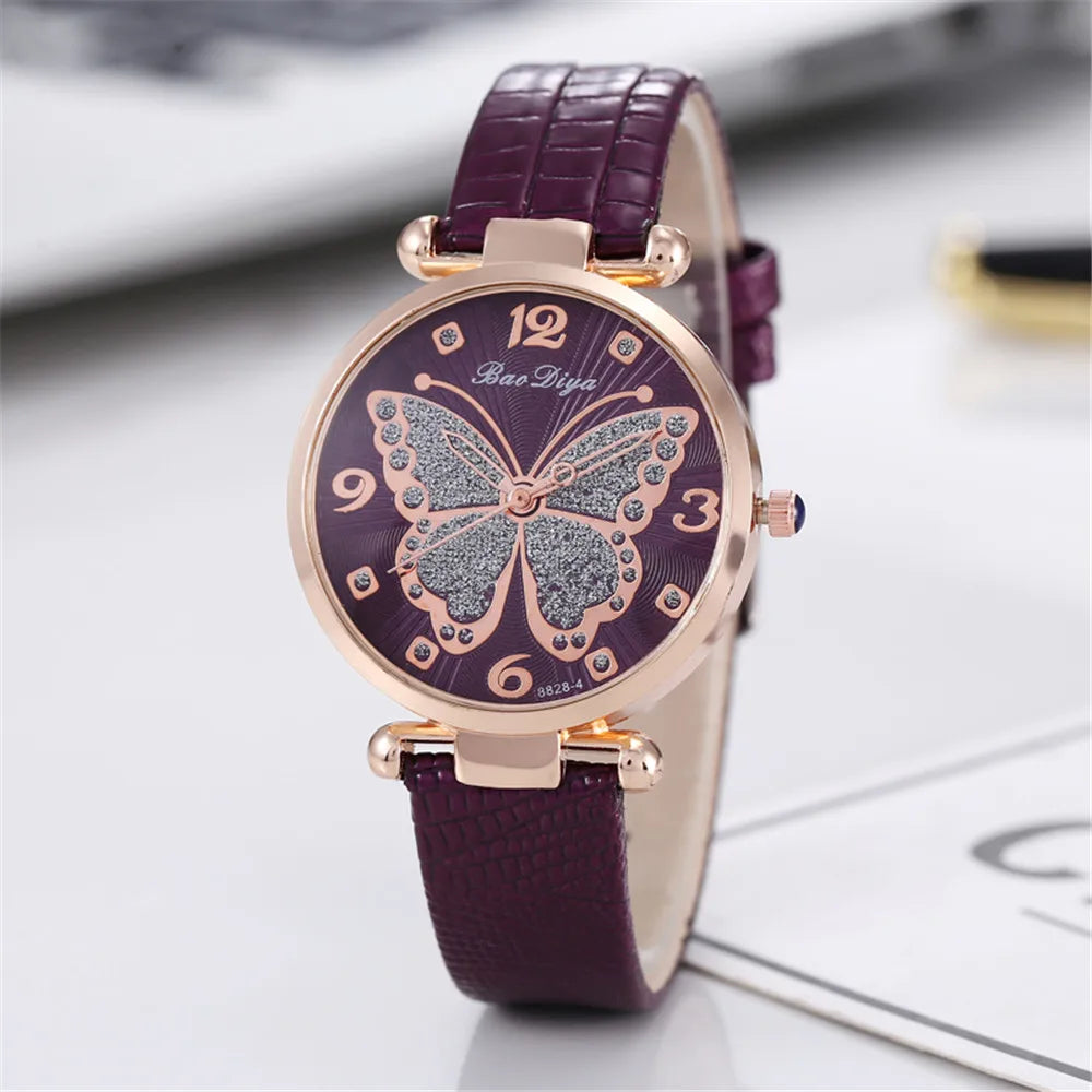 Butterfly Diamond Dial Design Women Quartz Watches Fashion Casual Ladies Wristwatches Simple Woman Leather Clock Montre Femme