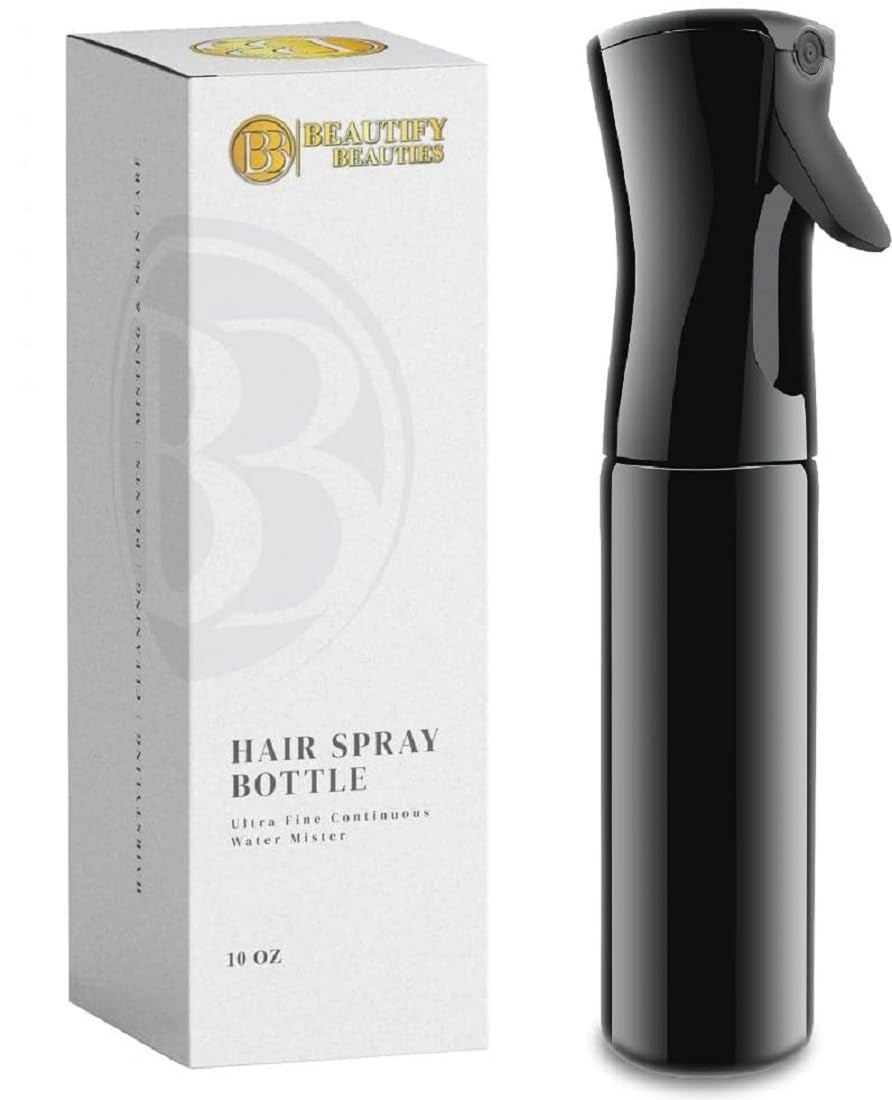 Hair Spray Bottle – Ultra Fine Continuous Water Mister for Hairstyling, Cleaning, Plants, Misting & Skin Care (Black, 10.1)