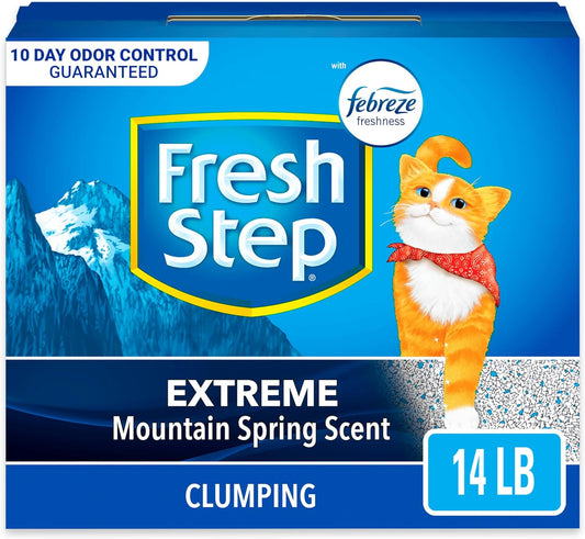 Extreme Clumping Litter with Febreze Freshness, Mountain Spring Scent Clumping Cat Litter with Guaranteed Odor Control, 14 Lb. Box