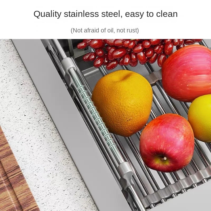 Kitchen Sink Rack Drain Rack Stainless Steel Vegetable and Fruit Drain Basket Household Thickened Retractable