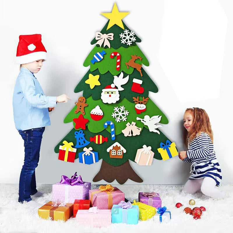 DIY Felt Christmas Tree Merry Christmas Decorations for Home 2024 New Year Xmas Tree Toddlers Busy Board Kids Montessori Toys