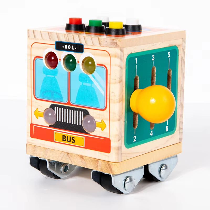 2024 New Design High-Quality Wooden Busy Bus Toy for Kids Montessori Promotes Imaginative Play for Kids Boy Tool Toy