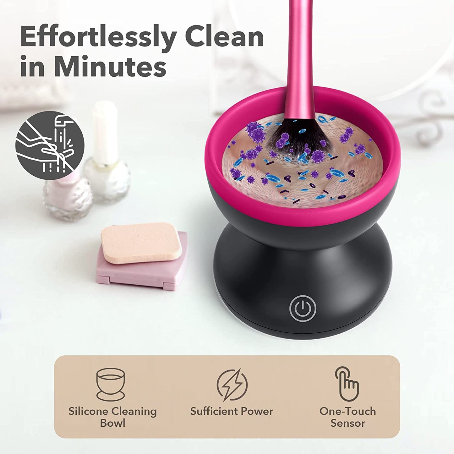 Electric Makeup Brush Cleaner Machine -  Portable Automatic USB Cosmetic Brushes Cleaner Cleanser Tool for All Size Beauty Makeup Brush Set, Liquid Foundation, Contour, Eyeshadow, Blush Brush