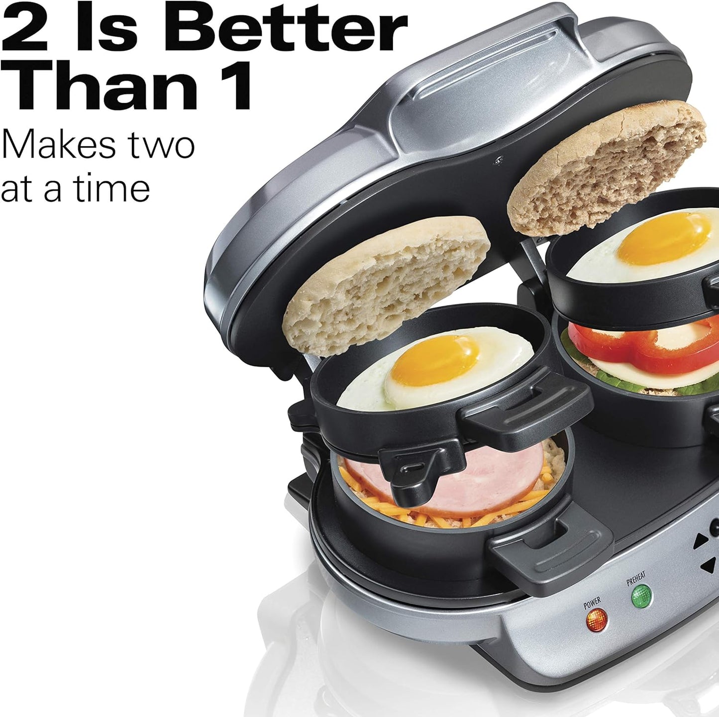 Dual Breakfast Sandwich Maker with Timer, Silver (25490A)