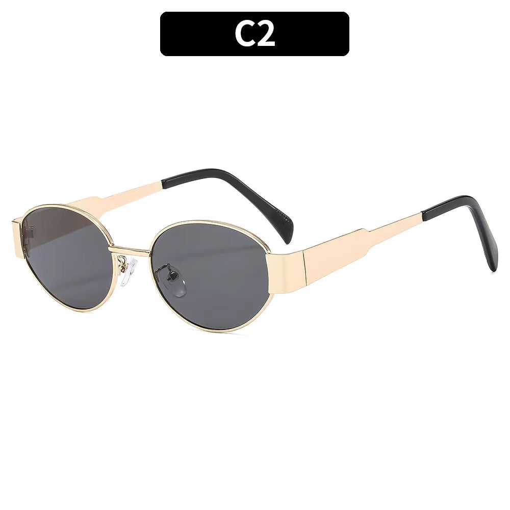 Metal Frame Oval Sunglasses Women Fashion Simple Eyewear Women High Quality Retro 2024 Glasses Female Gafas De Sol Mujer