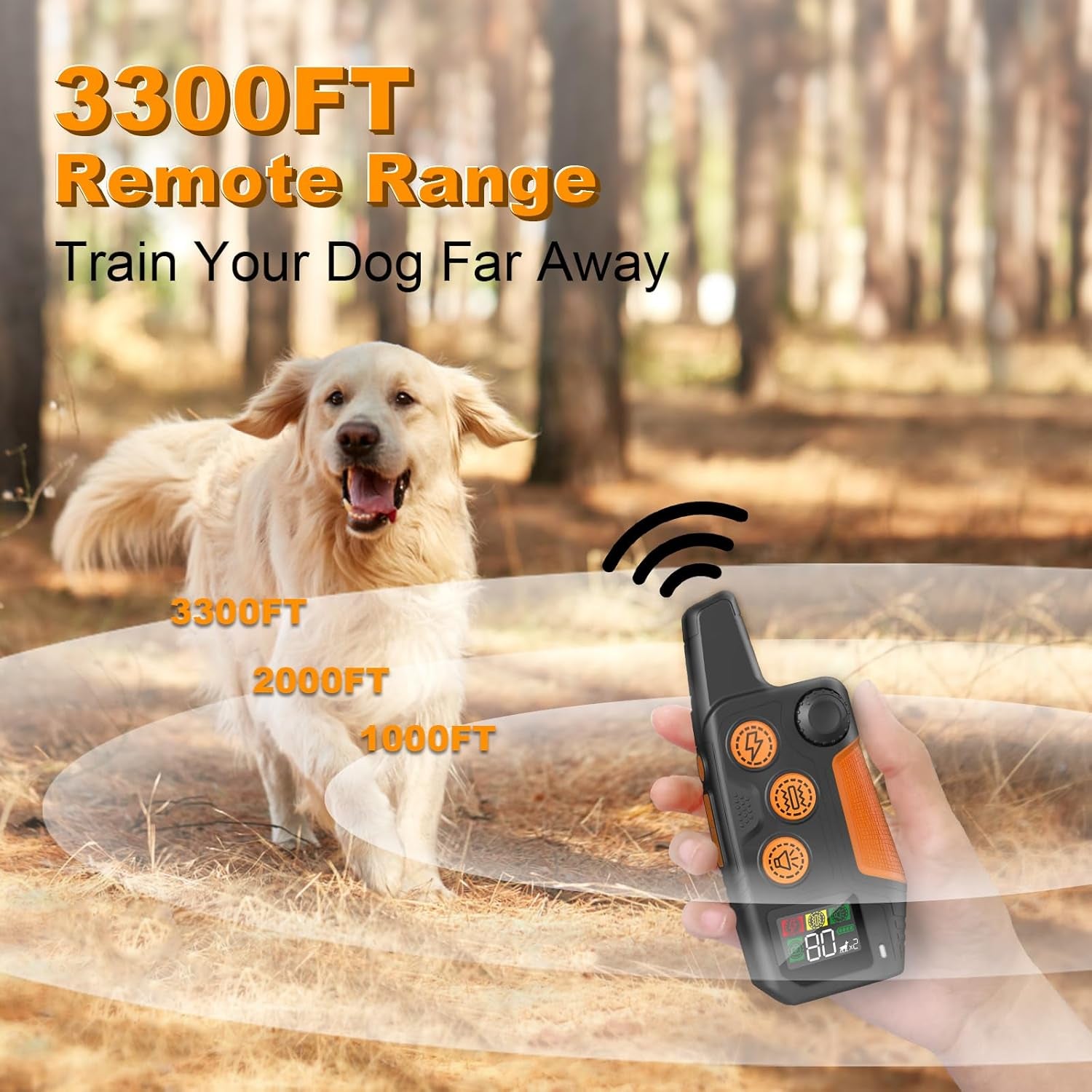 Dog Shock Collar 3300FT 4 Channels  with Remote for 8-120Lbs Small Medium Large Dogs,Waterproof Rechargeable E-Collar with Beep,Vibration,Shock,Safe Lock (Orange)