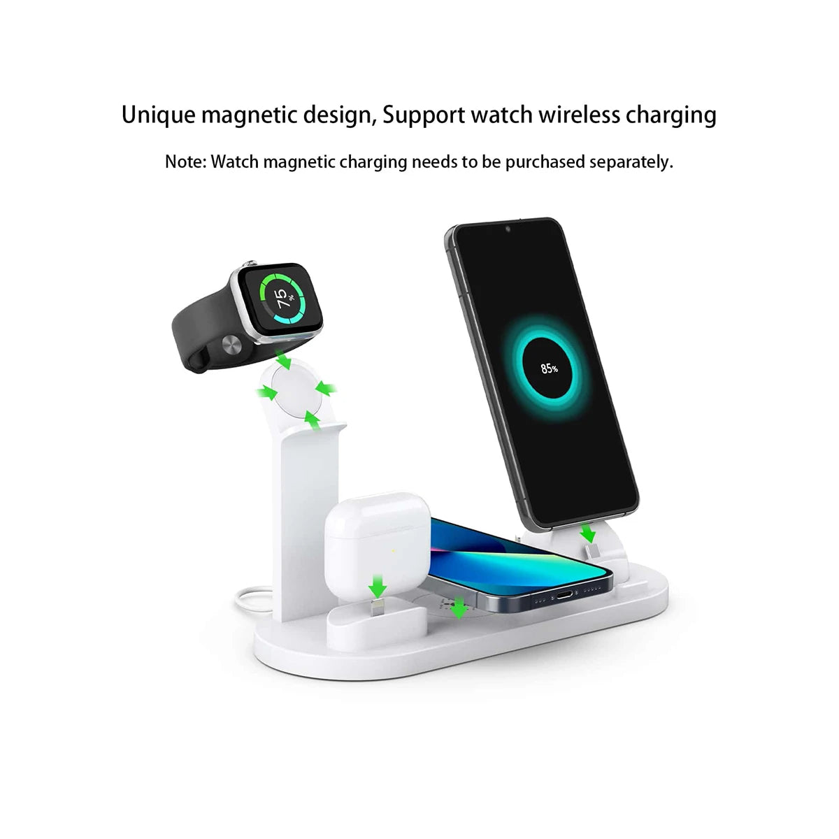 5 in 1 Wireless Charger Stand Pad for Iphone 15 14 13 12 11 X Apple Watch Airpods Desk Phone Chargers Fast Charging Dock Station