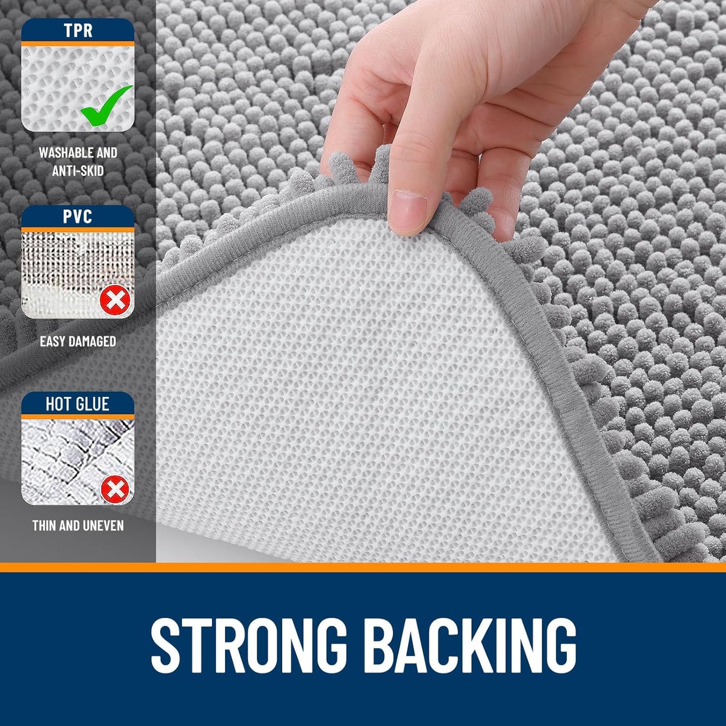 Bathroom Rugs 30X20, Extra Soft Absorbent Chenille Bath Rugs, Non-Slip, Dry Quickly, Machine Washable, Bath Mats for Bathroom Floor, Tub and Shower, Grey