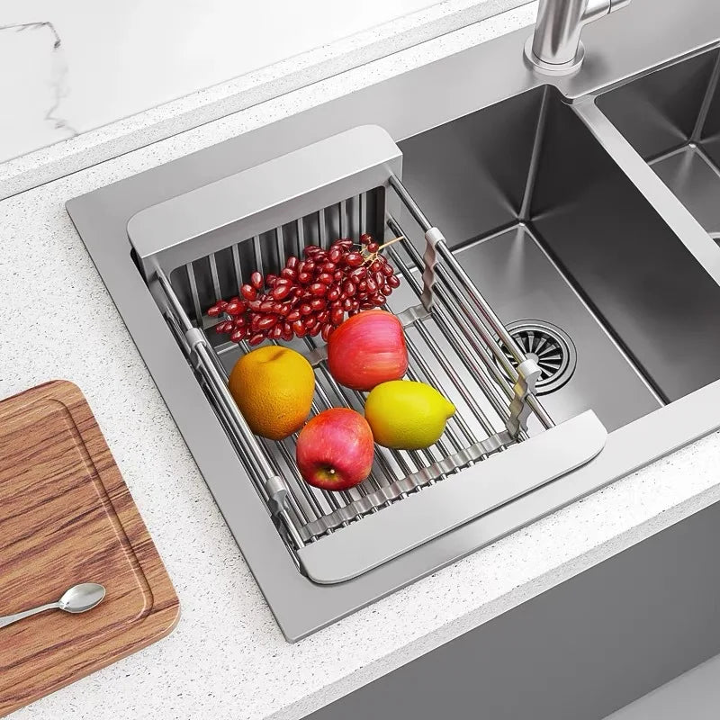 Kitchen Sink Rack Drain Rack Stainless Steel Vegetable and Fruit Drain Basket Household Thickened Retractable