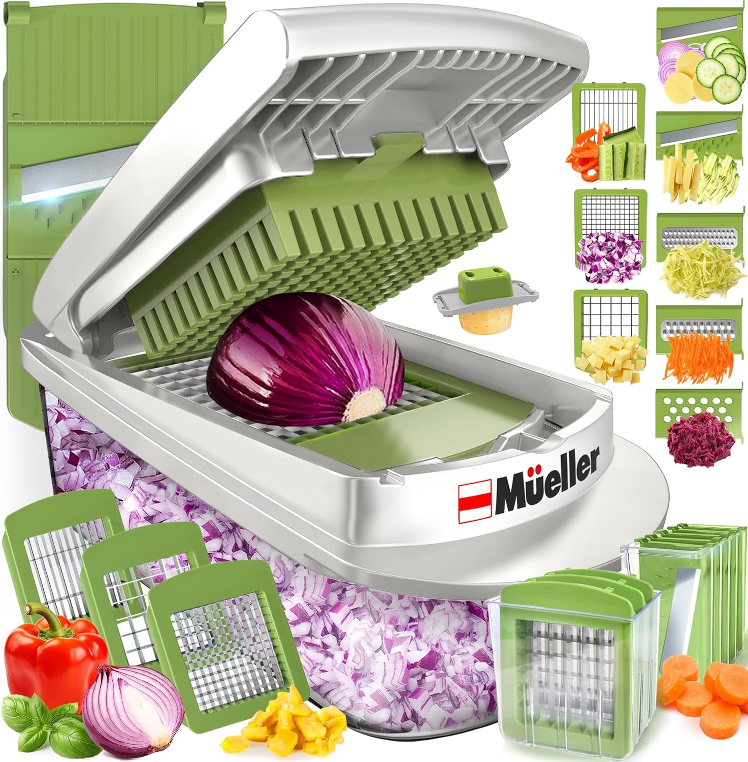 Pro-Series 10-In-1, 8 Blade Vegetable Chopper, Onion Mincer, Cutter, Dicer, Egg Slicer with Container, French Fry Cutter, Potato Slicer, Home Essentials & Kitchen Gadgets, Salad Chopper