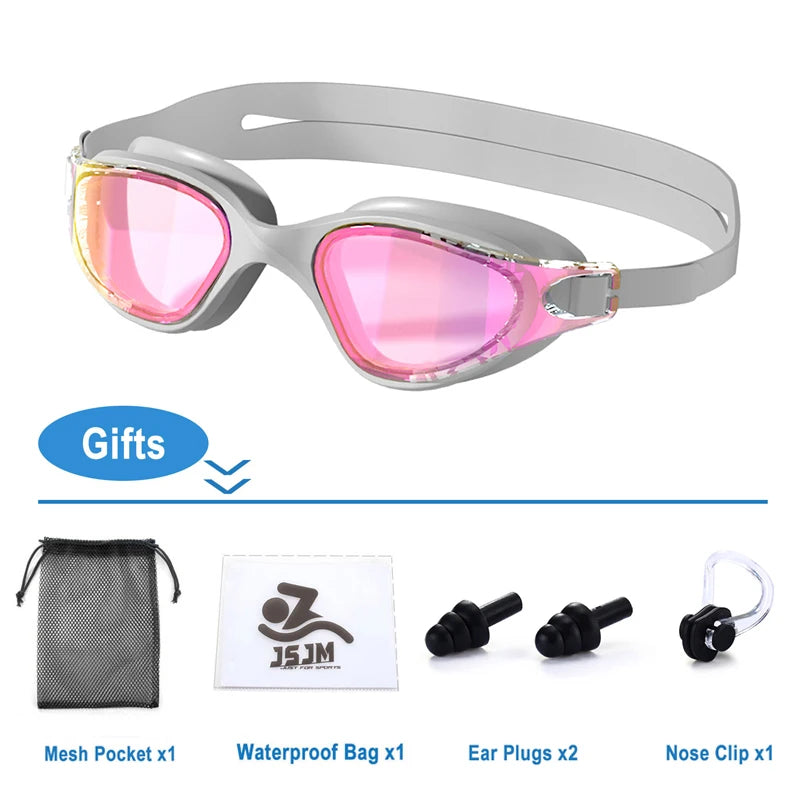 JSJM New Swimming Goggles HD Anti-Fog Professional Swimming Glasses Silicone Anti-Uv Adjustable Swimming Goggles Unisex Adults