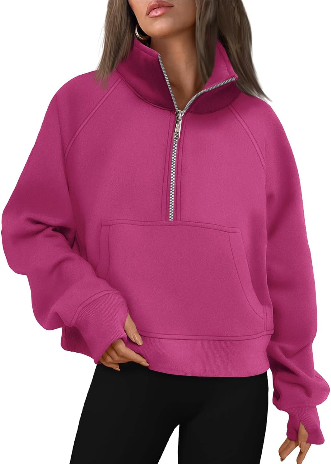 Womens Sweatshirts Half Zip Cropped Pullover Fleece Quarter Zipper Hoodies Fall Outfits Clothes Thumb Hole