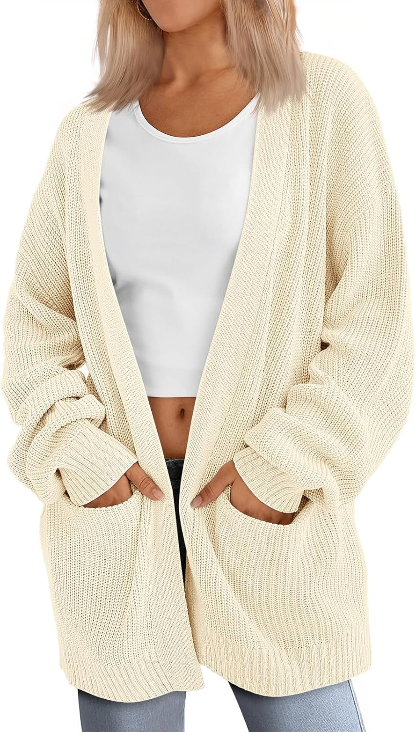 Womens Oversized Cardigans Soft Knit Cardigan Sweater with Pockets