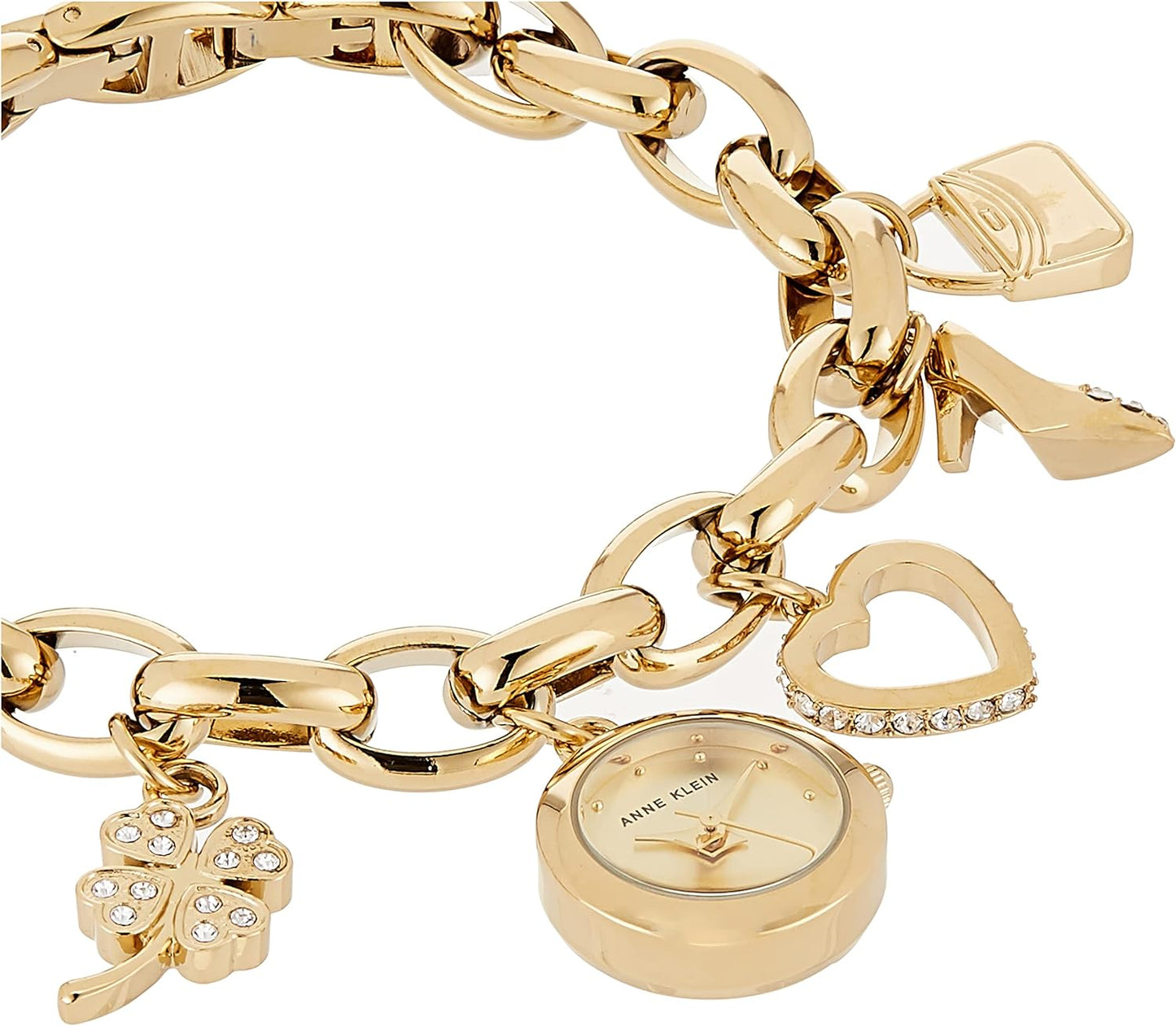 Women'S Premium Crystal Accented Gold-Tone Charm Bracelet Watch, 10/7604CHRM