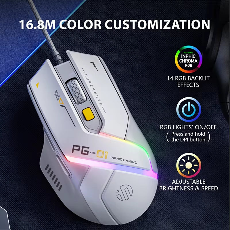 PG1 Wired Gaming Mouse Ergonomic E-Sports Macro Programming RGB Competitive Peripheral [Hardware Macro +1000 Return Rate]