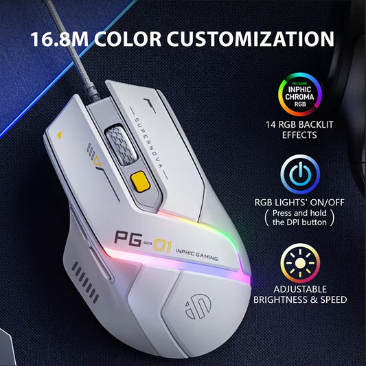 PG1 Wired Gaming Mouse Ergonomic E-Sports Macro Programming RGB Competitive Peripheral [Hardware Macro +1000 Return Rate]