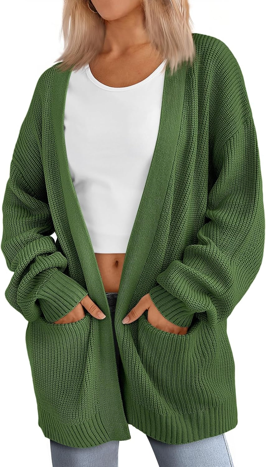 Womens Oversized Cardigans Soft Knit Cardigan Sweater with Pockets