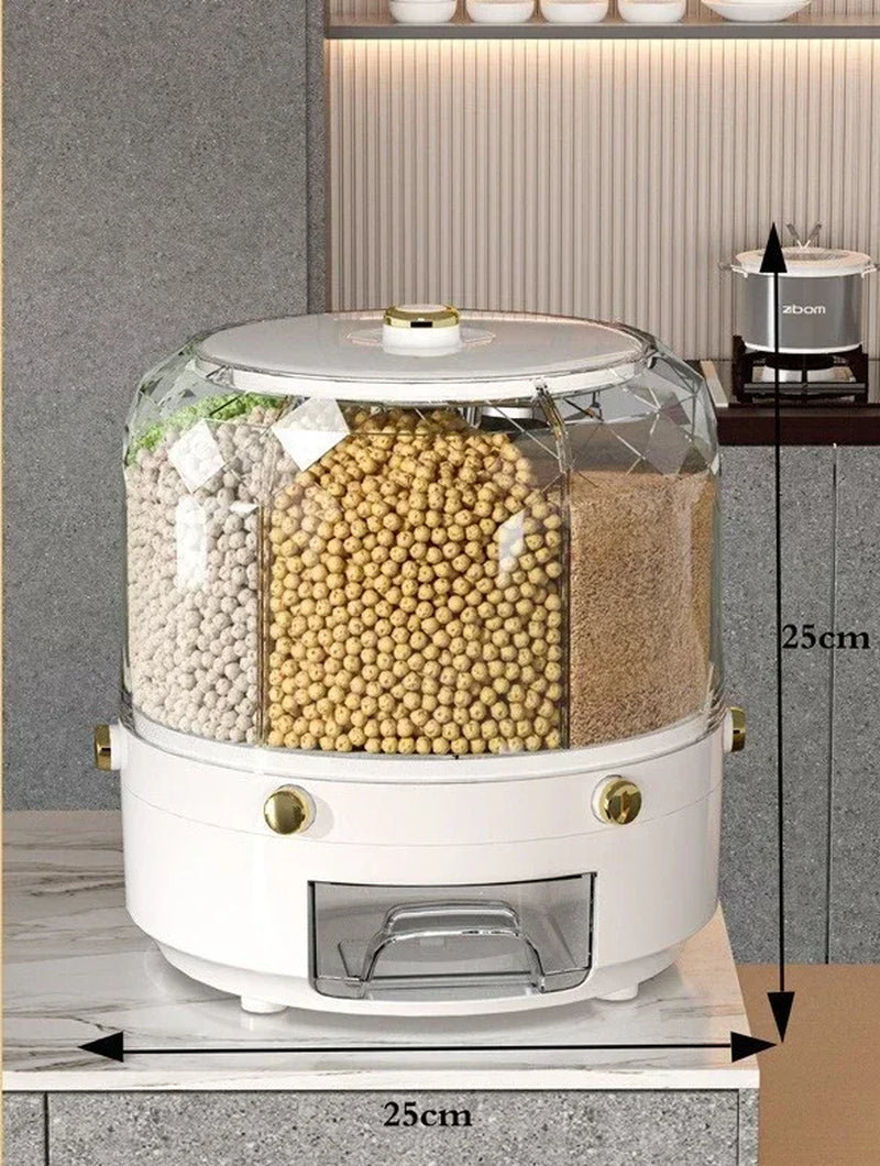 Kitchen Storage Box 360 Degree Rotating Rice Dispenser Sealed Dry Cereal Grain Bucket Dispenser Moisture-Proof Food Container