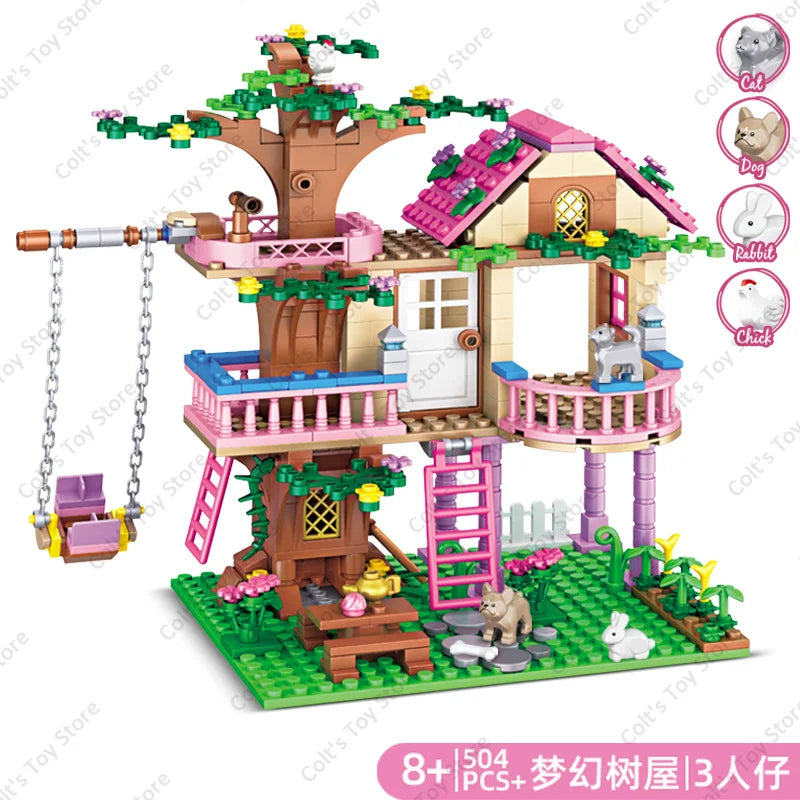 2024 Girls Friendship Tree House Villa Castle Building Blocks Classic Friends Girl'S Model Figures Toys for Kids Birthday Gift