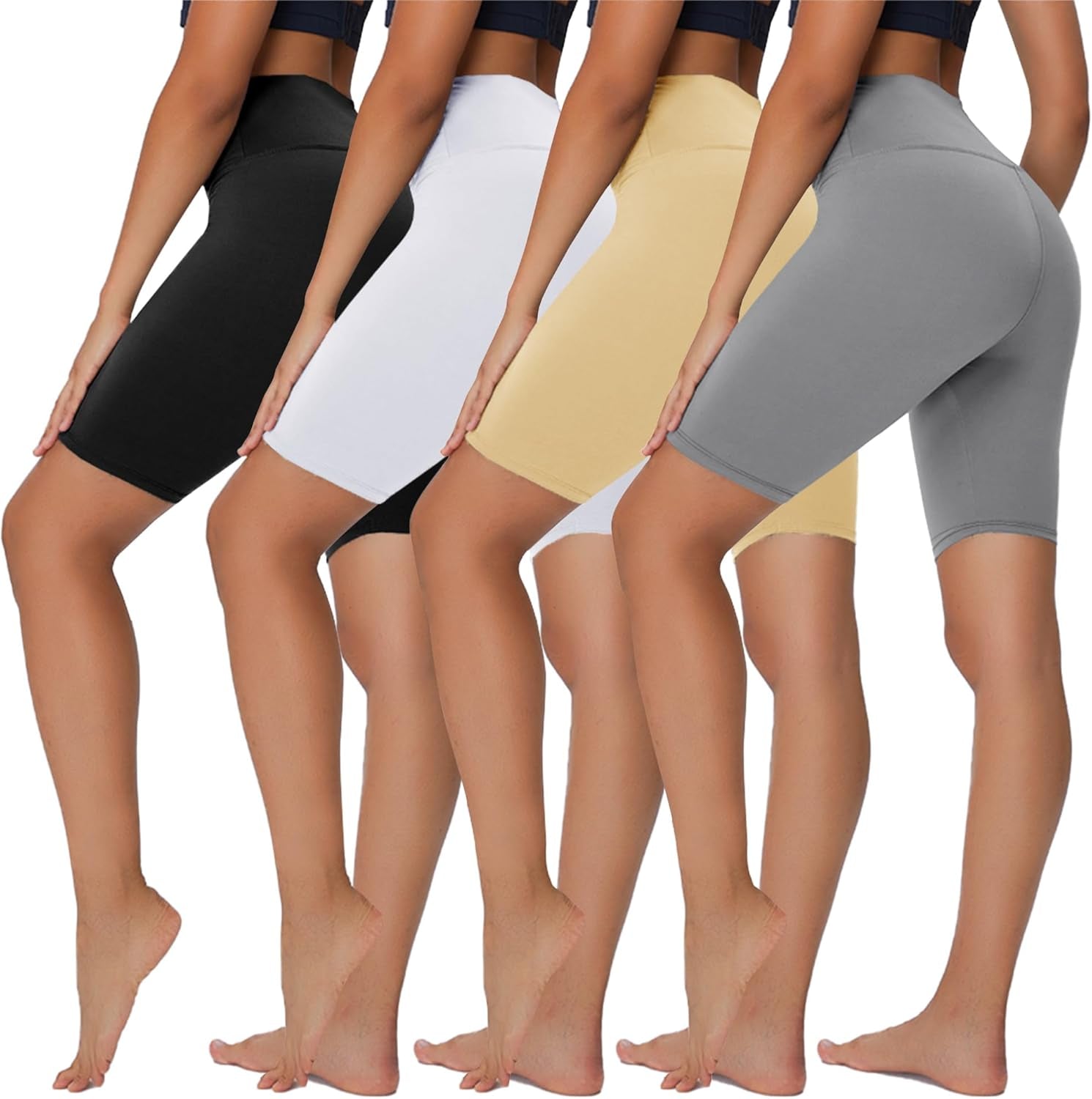 4 Pack Biker Shorts for Women - 5”/8” High Waist Tummy Control Summer Workout Shorts for Running Yoga Athletic