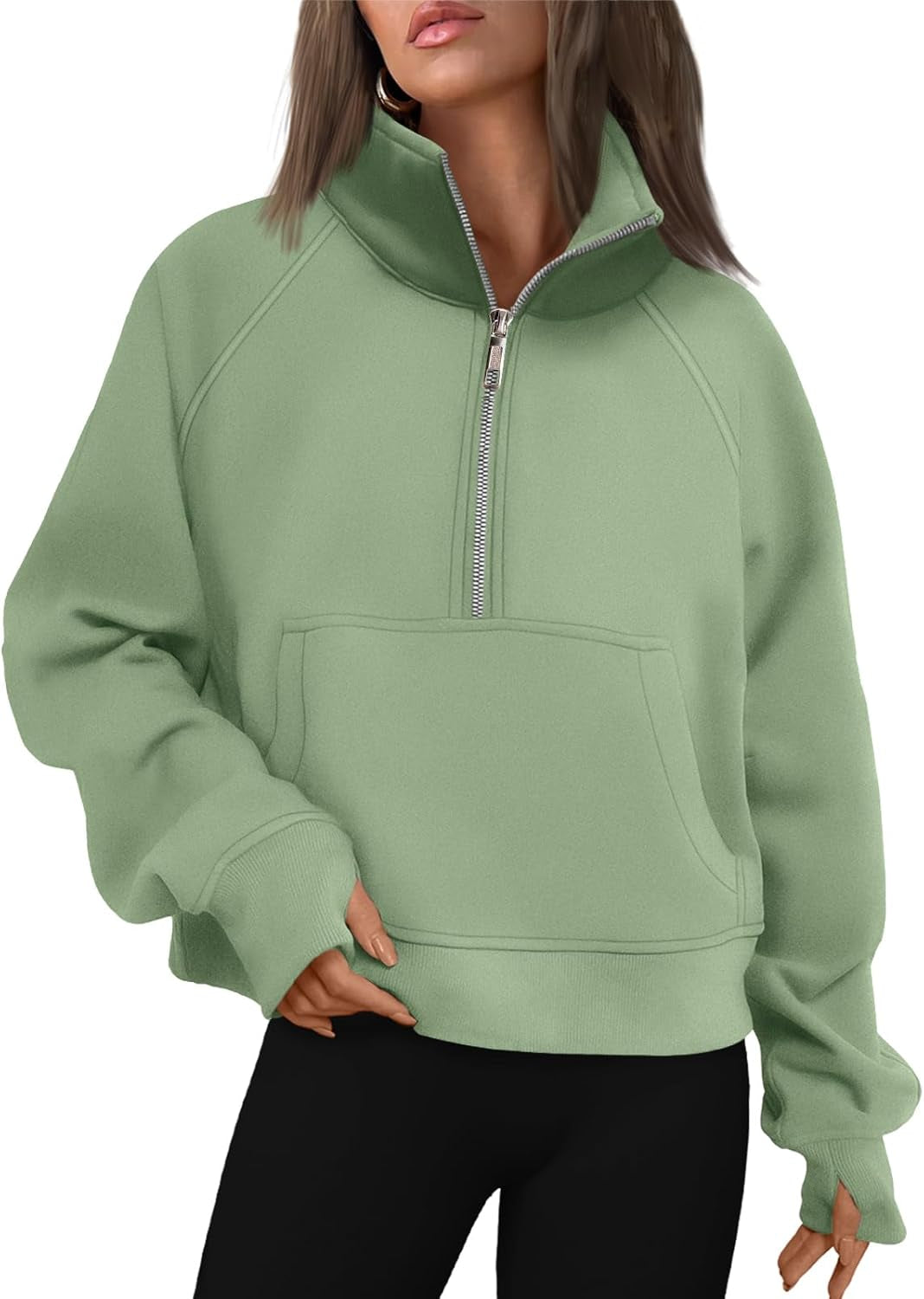 Womens Sweatshirts Half Zip Cropped Pullover Fleece Quarter Zipper Hoodies Fall Outfits Clothes Thumb Hole