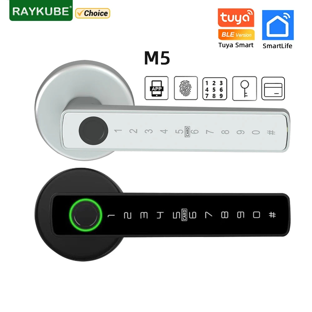 M5 Tuya BLE Fingerprint Door Lock Digital Electronic Lock with Password/Key/Ic Card/ Smartlife/ Tuya APP Unlock