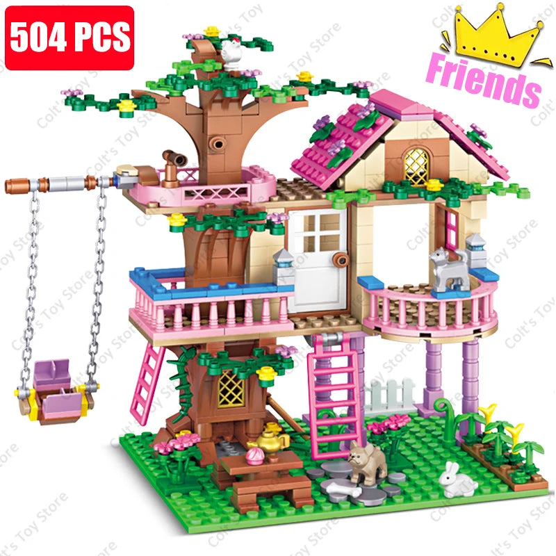 2024 Girls Friendship Tree House Villa Castle Building Blocks Classic Friends Girl'S Model Figures Toys for Kids Birthday Gift