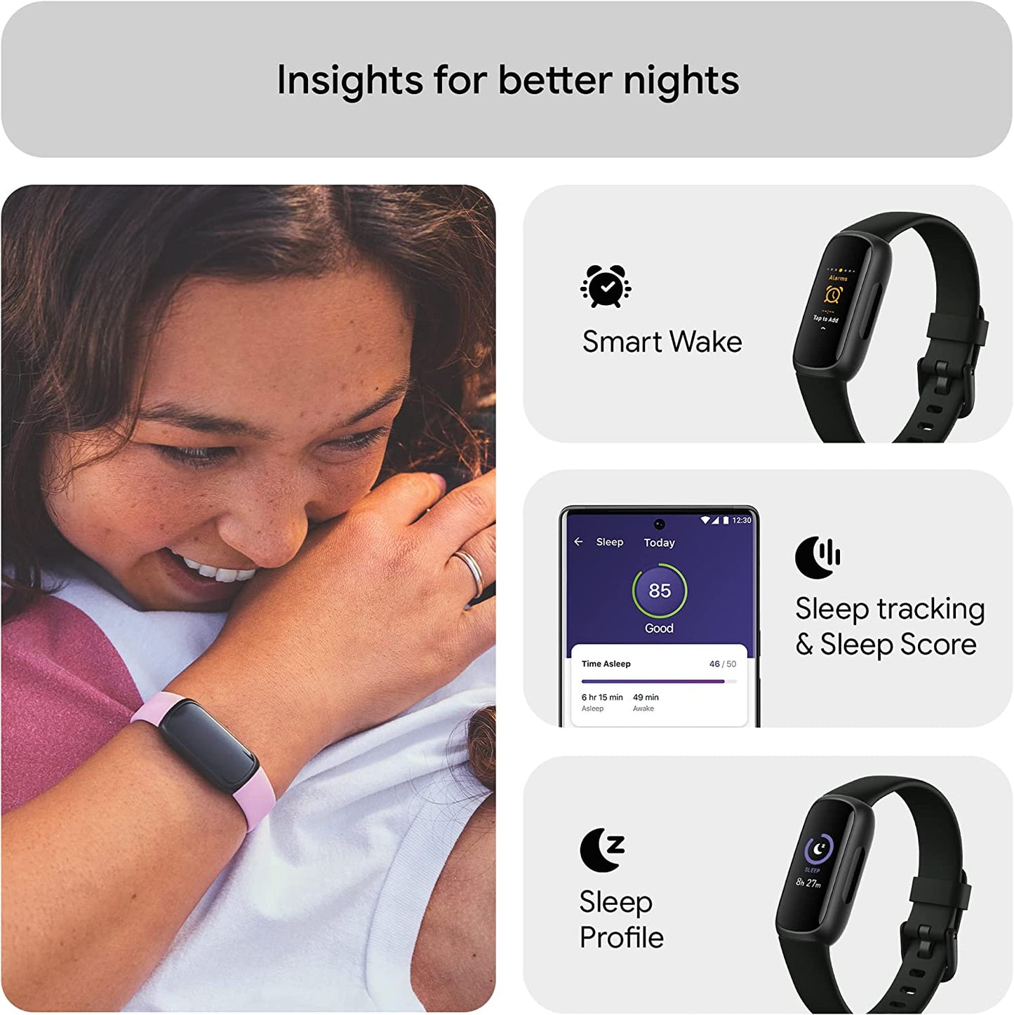 Inspire 3 Health &-Fitness-Tracker with Stress Management, Workout Intensity, Sleep Tracking, 24/7 Heart Rate and More, Midnight Zen/Black One Size (S & L Bands Included)