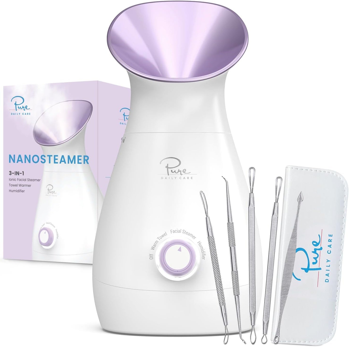 Nanosteamer Large 3-In-1 Nano Ionic Facial Steamer with Precise Temp Control - Humidifier - Unclogs Pores - Blackheads - Spa Quality - Bonus 5 Piece Stainless Steel Skin Kit (Teal)