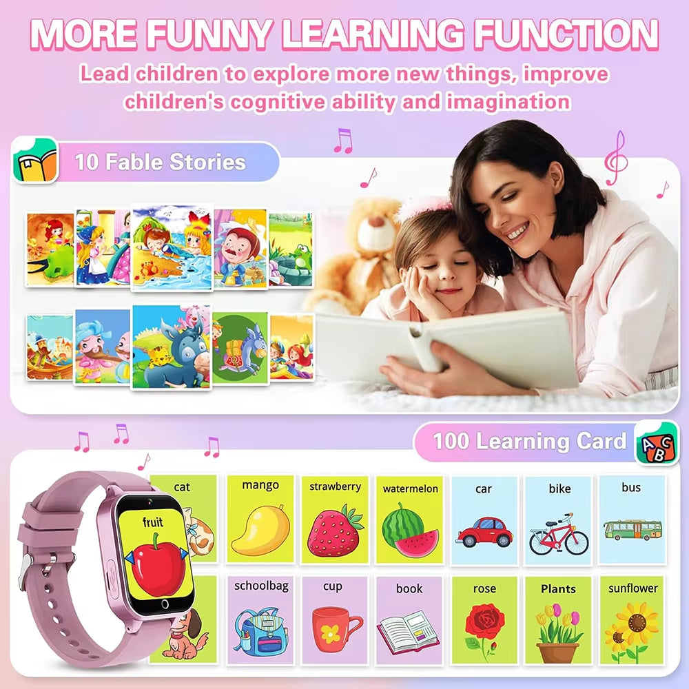 2024 Smart Watch Kids HD Touch Screen 26 Games Smartwatch Video Camera Music Audiostory Learn Card Educational Watch Boy Girl