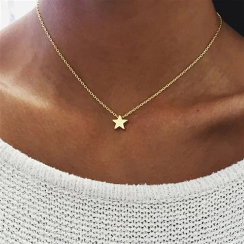 Crystal Zircon Heart and Star Charm Pendant Necklace for Women, Fashion Layered Charms Rhinestone Female Vintage Jewelry Gifts