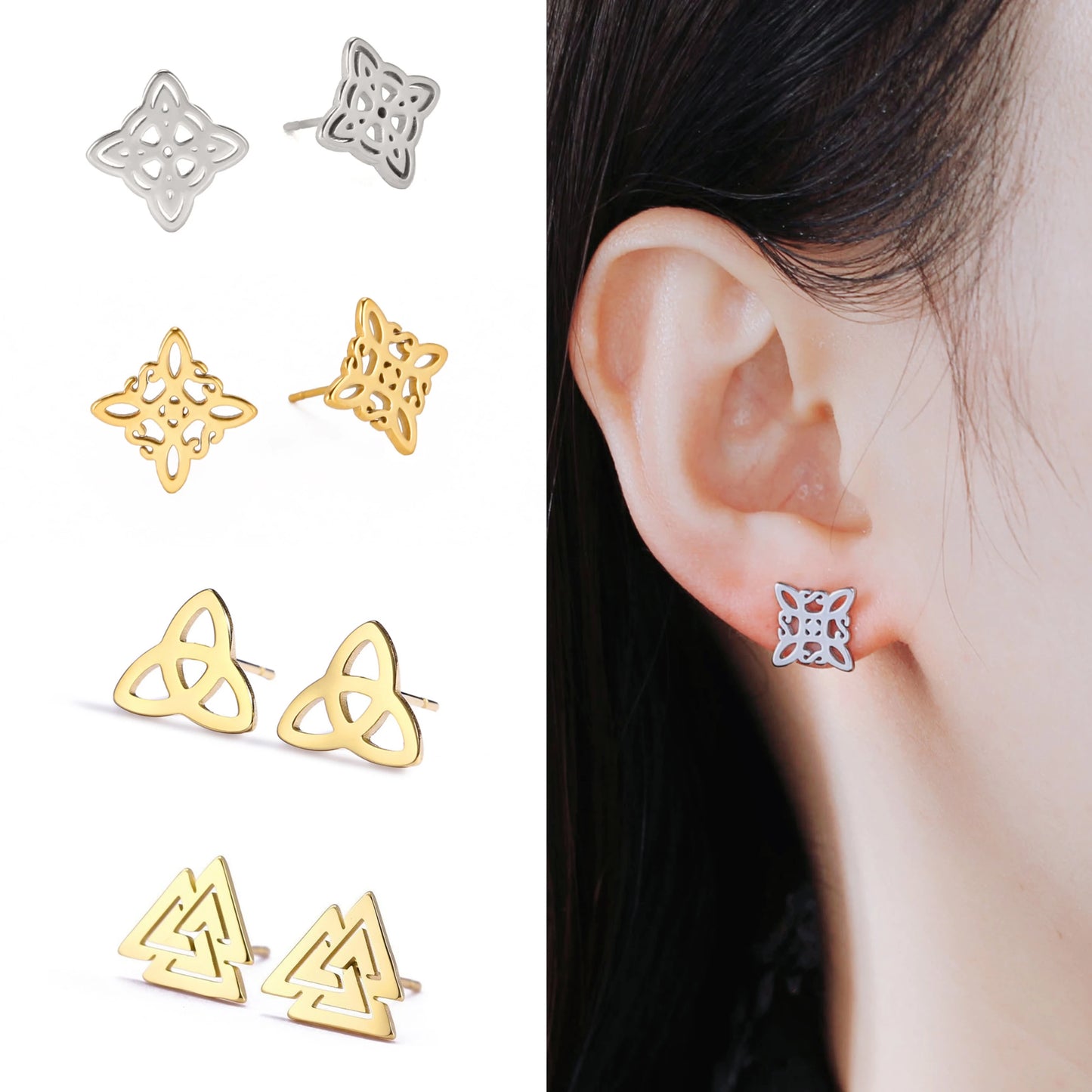 Witch Knot Stud Earrings for Woman Fashion Minimalist Celtic Knot Stainless Steel Earrings Amulet Jewelry Gift Wholesale