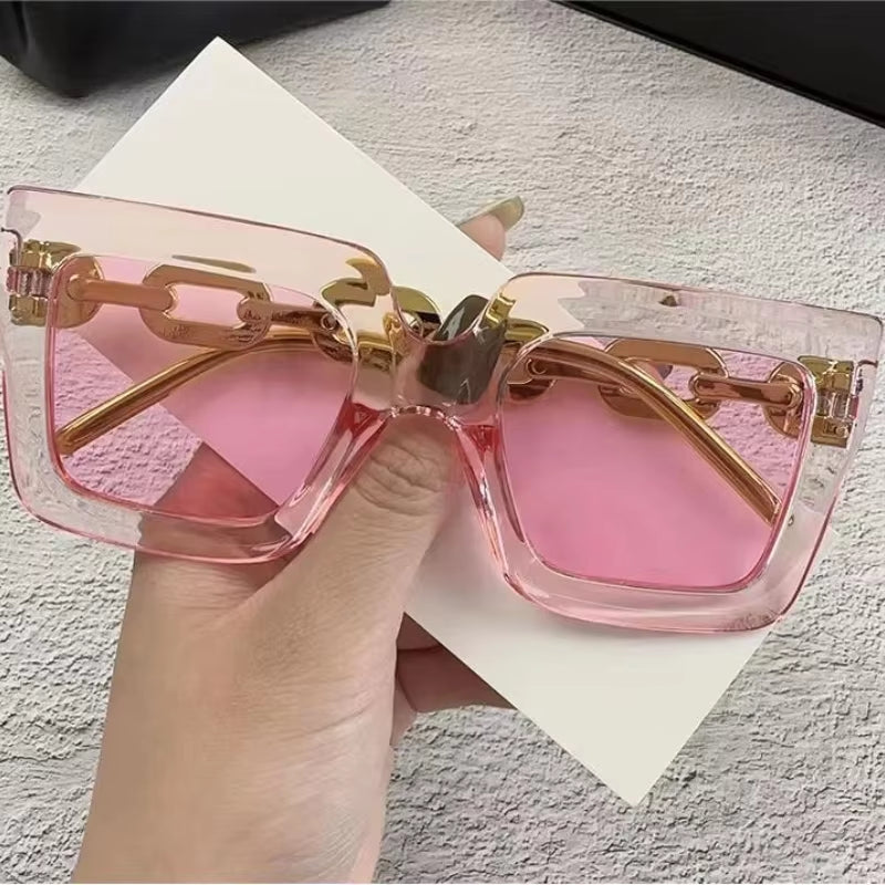 New Women Sunglasses Chain anti Uv Sun Glasses Fashionable Square Frame Women High-End Eyeglasses Casual Outdoor Glasses