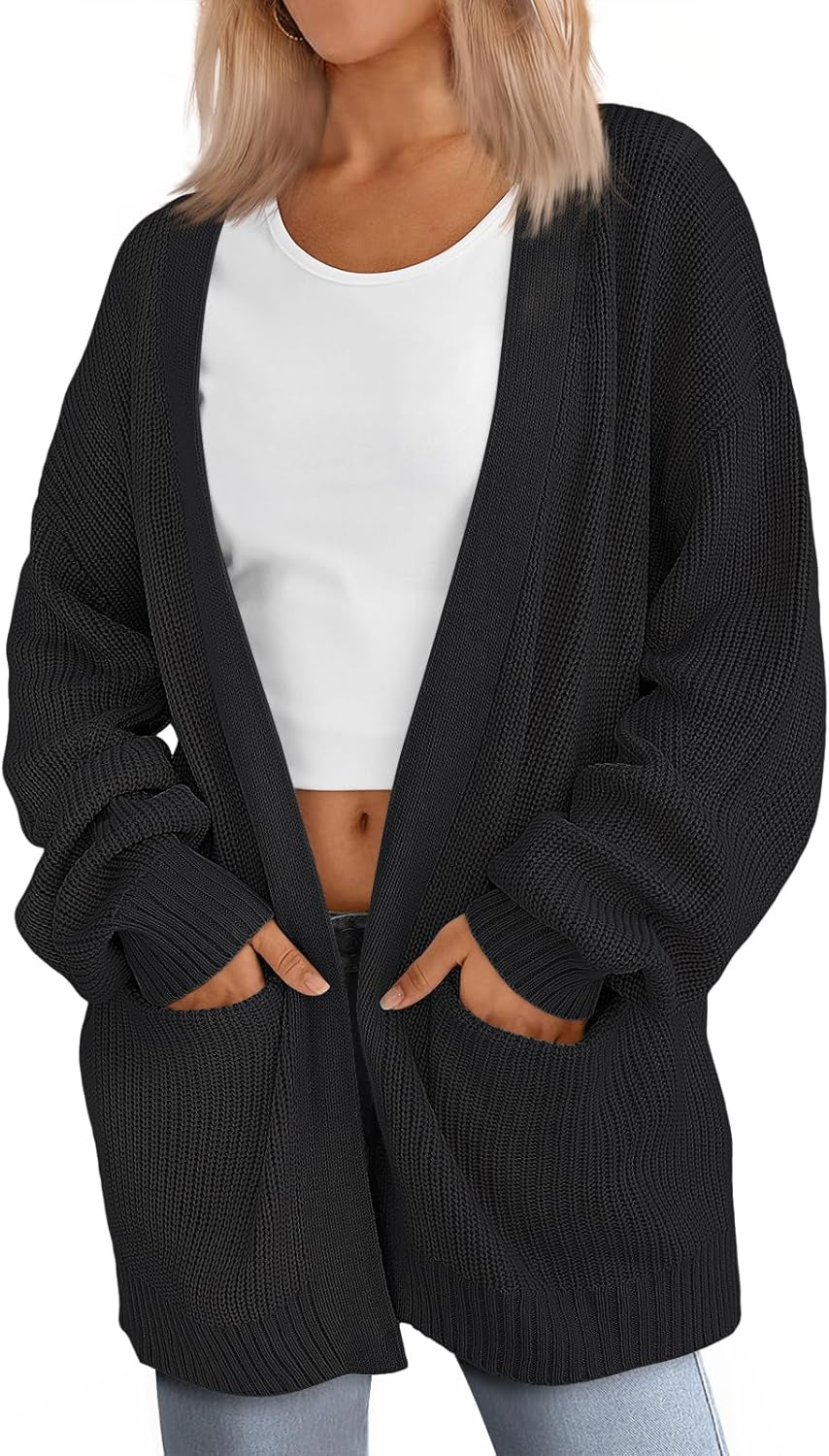 Womens Oversized Cardigans Soft Knit Cardigan Sweater with Pockets