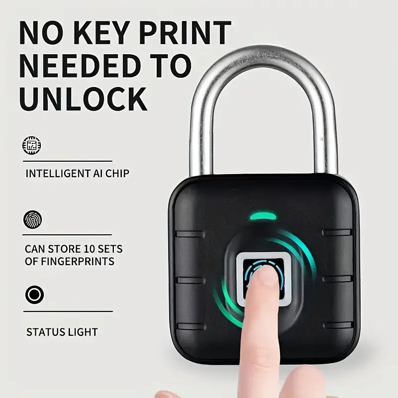 Waterproof Smart Fingerprint Padlock Locker Dormitory Anti-Theft Padlock USB Rechargeable Keyless Electronic Digital Lock