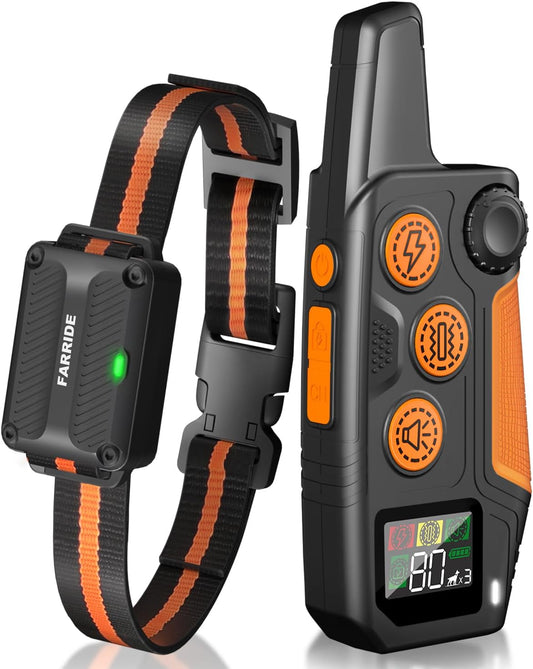 Dog Shock Collar 3300FT 4 Channels  with Remote for 8-120Lbs Small Medium Large Dogs,Waterproof Rechargeable E-Collar with Beep,Vibration,Shock,Safe Lock (Orange)