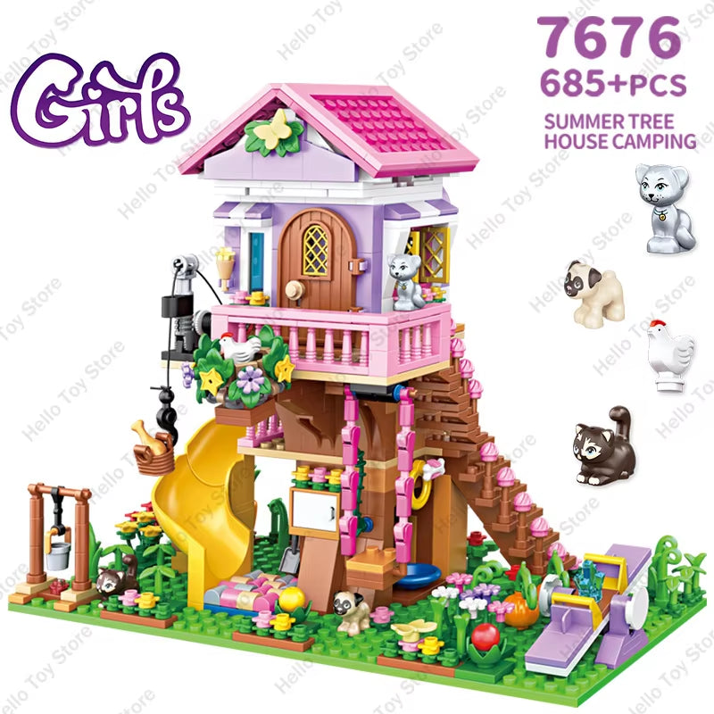 2024 Girls Friendship Tree House Villa Castle Building Blocks Classic Friends Girl'S Model Figures Toys for Kids Birthday Gift