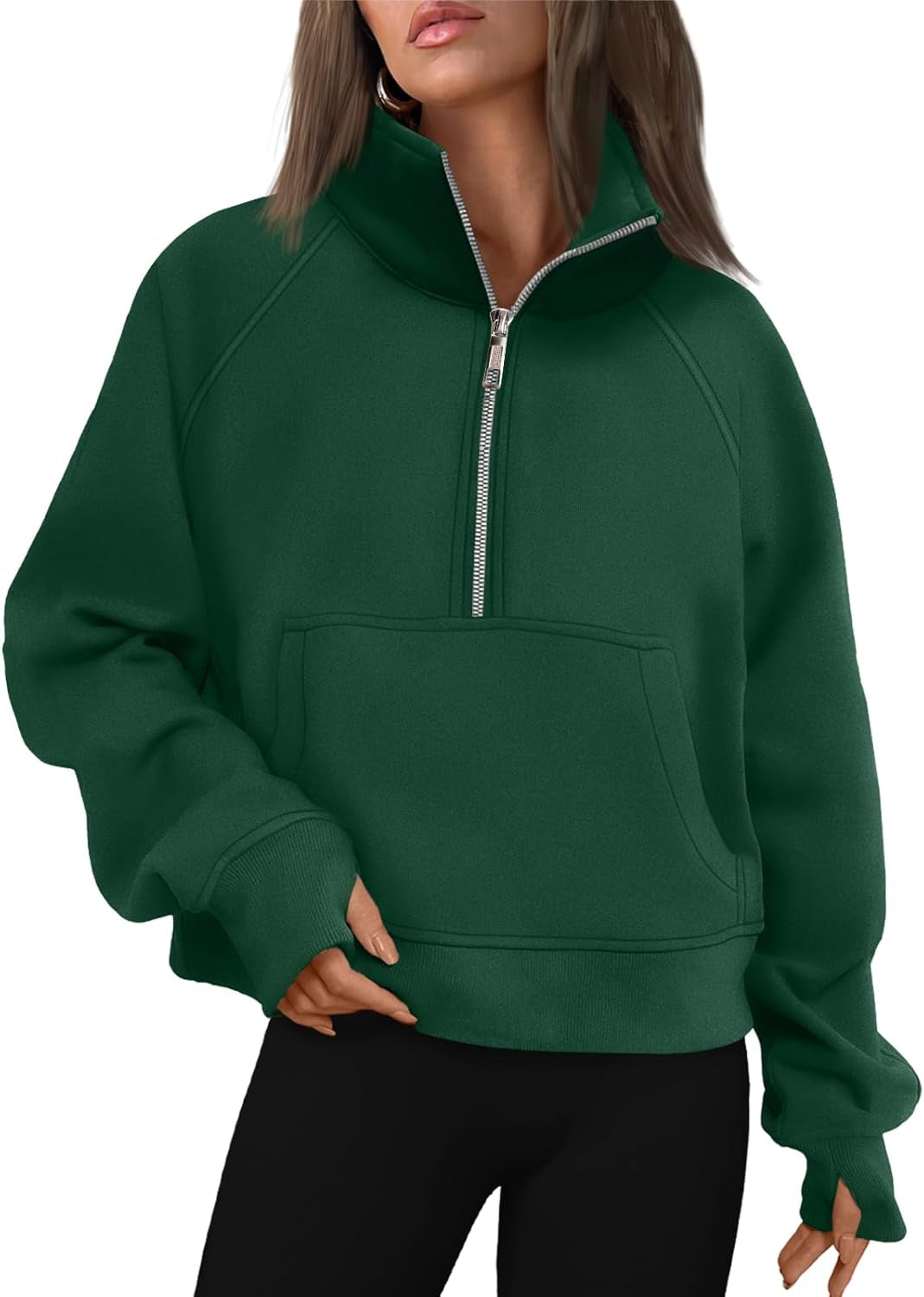 Womens Sweatshirts Half Zip Cropped Pullover Fleece Quarter Zipper Hoodies Fall Outfits Clothes Thumb Hole