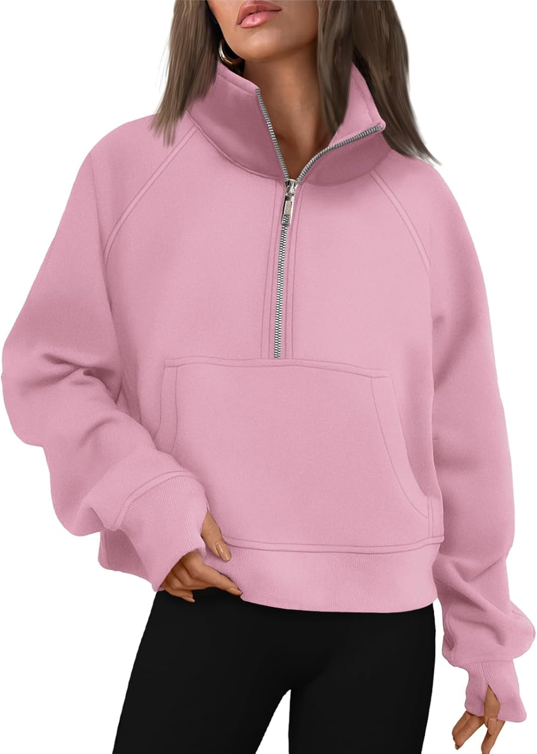 Womens Sweatshirts Half Zip Cropped Pullover Fleece Quarter Zipper Hoodies Fall Outfits Clothes Thumb Hole