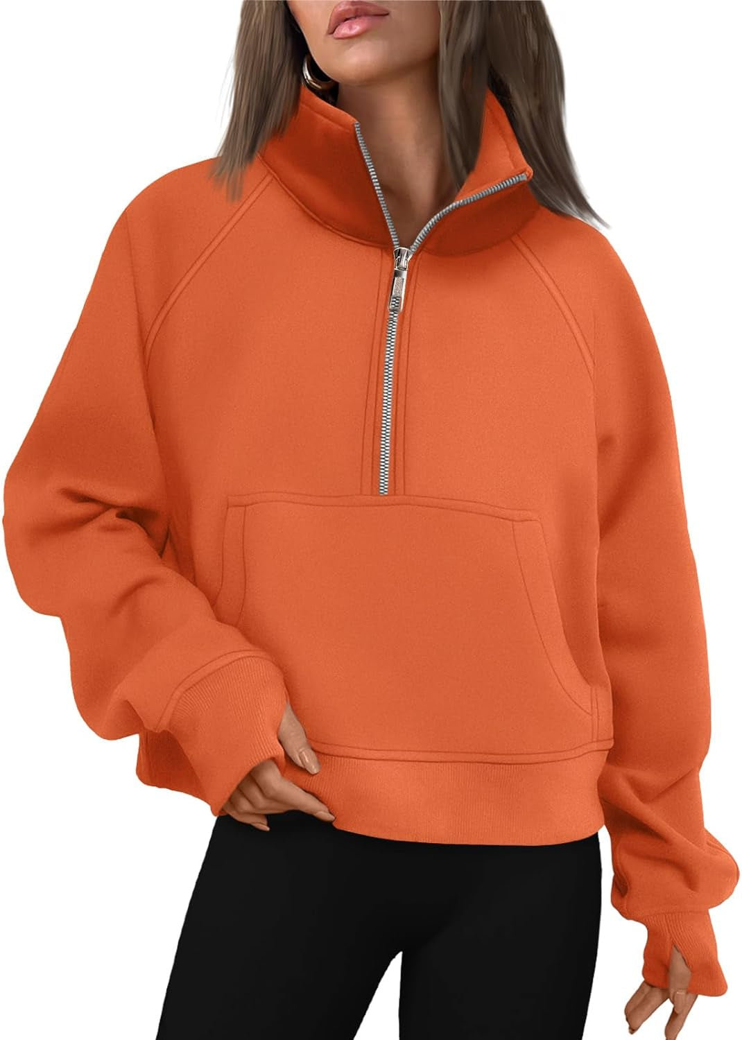 Womens Sweatshirts Half Zip Cropped Pullover Fleece Quarter Zipper Hoodies Fall Outfits Clothes Thumb Hole