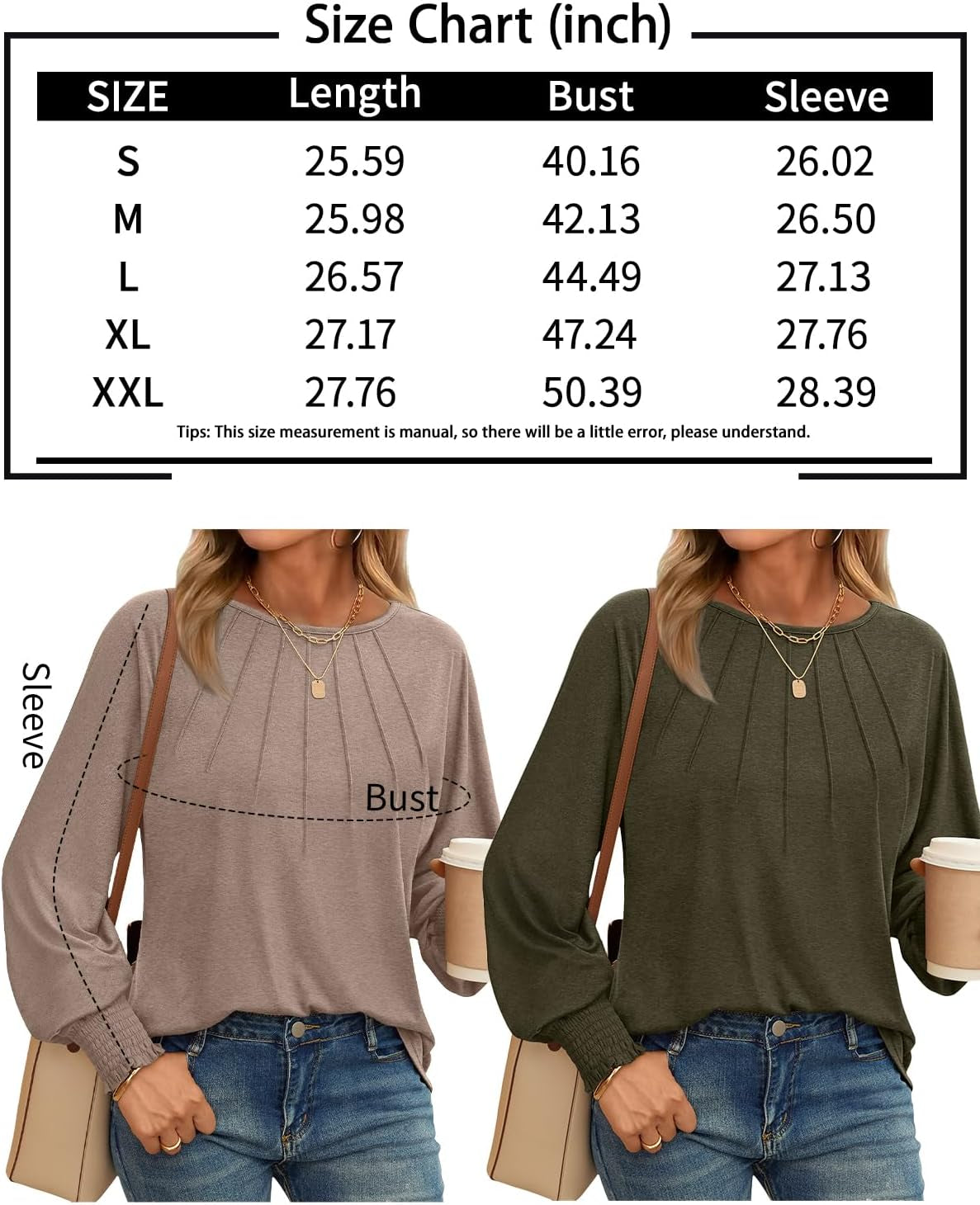 Womens Fall Fashion Long Sleeve Shirts Fall Tops Pleated Shirts Casual Loose Dressy Basic Trendy Clothes 2024