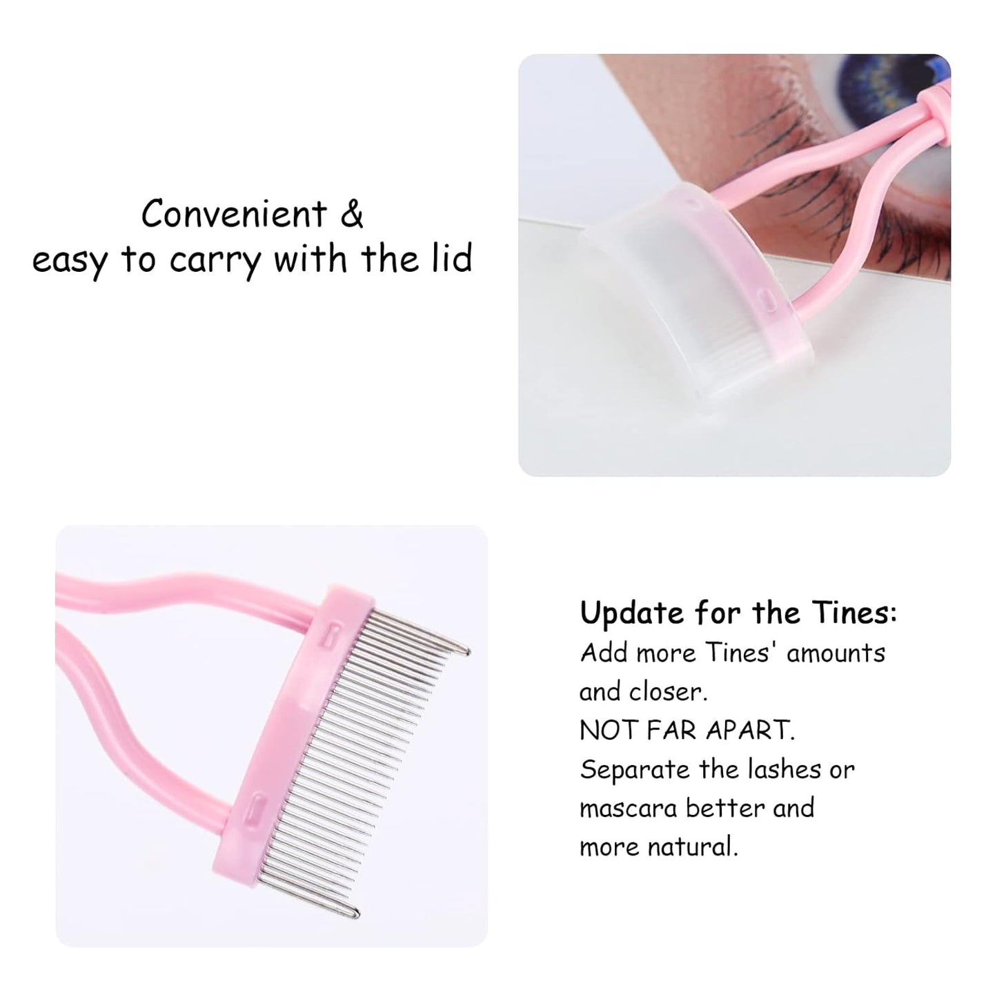 Eyelash Comb Separator  Eyelash Mascara Brush and Comb Lash Separator with Comb Cover Arc Designed Cosmetic Brushes Tool Pink (1PCS)