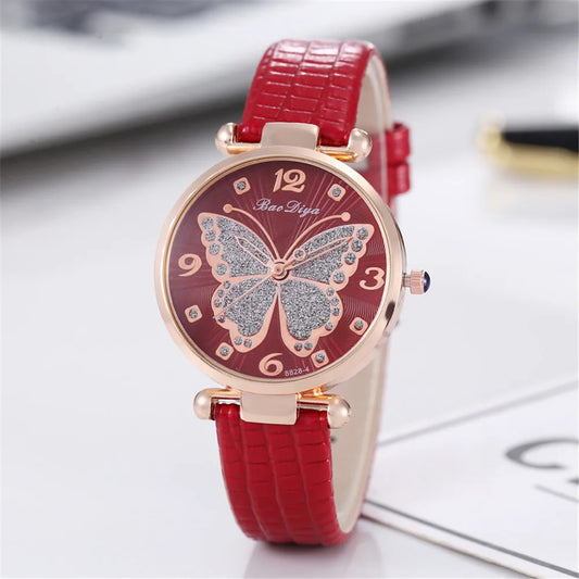 Butterfly Diamond Dial Design Women Quartz Watches Fashion Casual Ladies Wristwatches Simple Woman Leather Clock Montre Femme